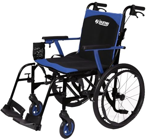 Journey SoLite C2 Ultra Lightweight Wheelchair for Adults & Seniors – Foldable Portable Manual Chair 250 Lb Capacity – Patterned Frame with Blue Trim