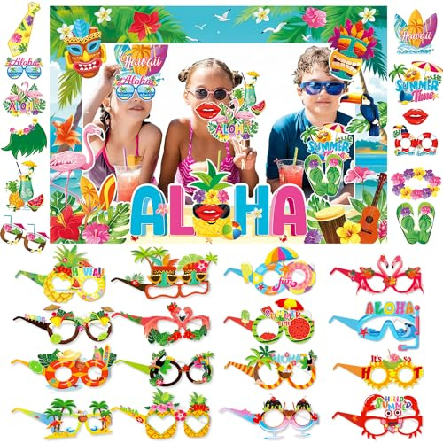 LECONCES Tropische Luau Party Photo Booth Requisiten Dekoration, Riesiger Aloha Selfie Rahmen Hawaii Themed Pool Party Dekorationen Lustige Brille Papier Requisiten