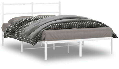 ZQQLVOO Bed Frame Lattenrost Palettenbett Bodenbett Bettgestell mit Kopfteil Metall Weiß 140x190 cm