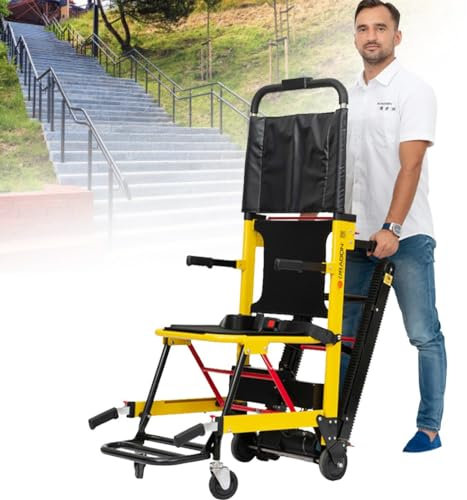 HZWJD Mobiler Treppenlift,Sackkarre Treppensteiger,Elektrischer Treppenrollstuhl,Zusammenklappbarer Evakuierungs Treppenlift Stuhl,Elektrischer Treppensteiger,Zuladung 165 Kg Yellow