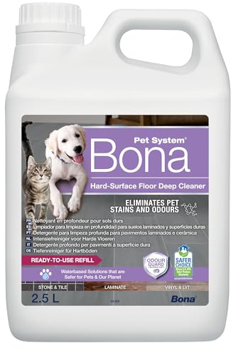 Bona - Recharge Nettoyant Profondeur Sols Durs 2,5L Spécial Animaux - Détachant & Destructeur d'Odeurs - Éliminateur d'Urine de Chat - Nettoyant Taches - Spray adapté Chiens & Chats