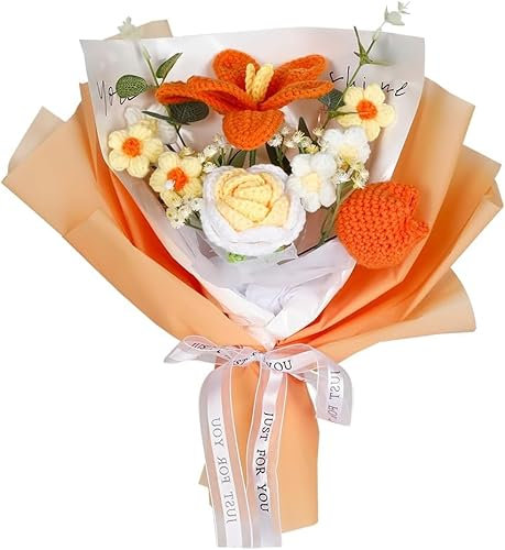 TOTOOSE Crochet Tulip Rose Flower Bouquet: Artificial Handmade Knitted Bouquet for Valentine's Day | Mother's Day | Birthday | Home Decor (Yellow)