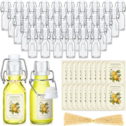 Havawish 48 juegos de botellas de vidrio con tapa abatible de 4 onzas para botellas de cerveza Limoncello caseras con tapa hermética, etiquetas para preparación casera, limoncello, boda, baby shower,