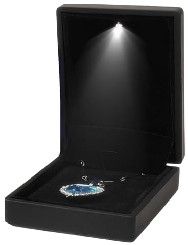 Cofanetto per anelli con luce – Cofanetto con ciondolo per collana di compleanno, vetrina per gioielli a LED di forma quadrata, supporto per anello di collana per matrimonio