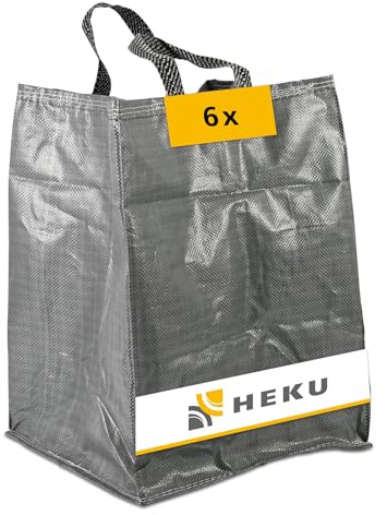 HEKU Gartenabfallsack 6 Stück 120 Liter - Laubsack, Gartensack, Grünschnittsack wiederverwendbar - Gartenmüllsack stabil, für Gartenabfälle, Haushalt und Bauschutt
