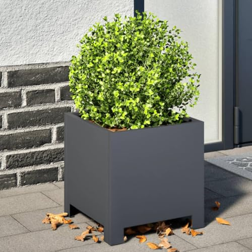 Sufrk Jardinera de jardín antracita 30 x 30 x 30 cm de acero, jardinera elevada, caja para plantas, resistente a la intemperie, bancal para el cultivo, hierbas, frutas, verduras y flores