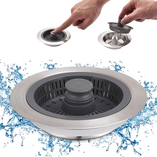 iAnomla Colador De Fregadero De Cocina, TapóN De Drenaje De Fregadero Emergente 3 En 1 Mejorado, CombinacióN De Colador Y TapóN De Fregadero De Cocina, Profundidad del Fregadero >30 mm (Cepillado)