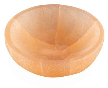 NKlaus Ciotola rotonda di pesca selenite 10 cm – Ciotola rotonda in pesca selenite fatta a mano per meditazione e pietre curative, decorazione spirituale ideale per pulizia energetica e armonia 16433