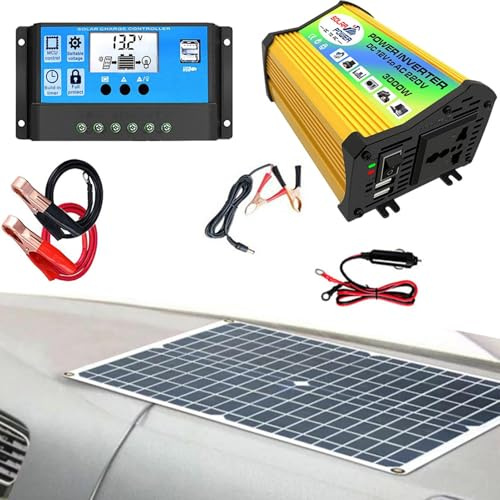 Solarpanel-Kit mit Wechselrichter – Solaranlage für Zuhause, Solarpanel-Controller und Wechselrichter | Solarstromgenerator, Solarstromsystem-Kit netzunabhängig mit Solarpanel und 3000-W-Wechselrichte