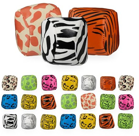 Relaxdays Jonglierbälle, 24er Set, Ø 50 mm, Tierprints, Anfänger & Profis, Wurfball, Kugelfüllung, Jongliersäcke, bunt