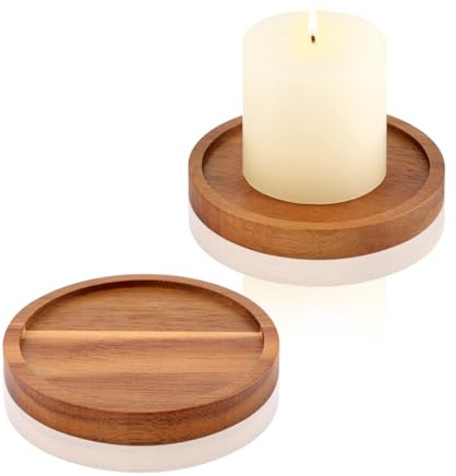2 Stücke Kerzentellerl, HALE OTEIR Kerzenteller Tablett Akazienholz Deko für kerzenhalter Runde Untersetzer für Kerzen, Kerzen bis 8 cm Durchmesser Kerzenuntersetzer für Stumpenkerzen Taufkerzen