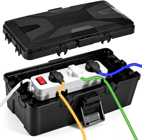 Kabelbox Wasserdicht, IP54 Outdoor Elektrobox Aussen Schwarz für Schützen Timer Outlet Plug, Licht Dekoration, Steckerschutz Wasserdichte Kabelbox für Verlängerungskabel