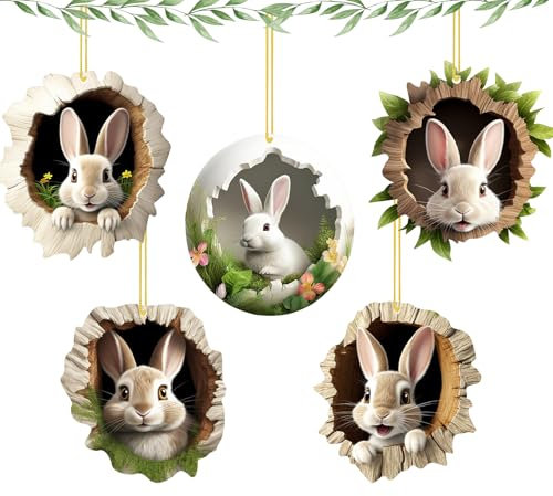 Ciondoli Decorativi Pasqua da Appendere, 5 Pezzi Decorazioni Pasquali Coniglio per Festa di Pasqua
