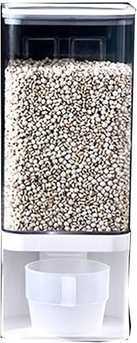 Dispensador de cereales, dispensadores de granos en barril, dispensador montado en la pared con taza, balde individual, prensa ancha y profunda for dispensar arroz, ahorro de espacio, almacenamiento d