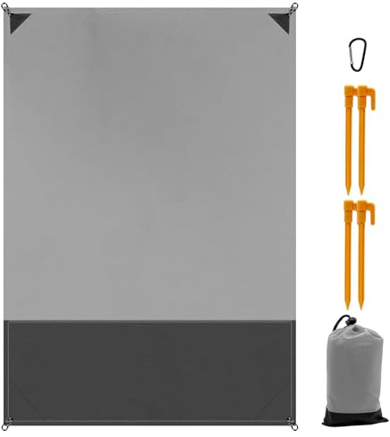 Runyu® Picknickdecke Tragbare Stranddecke Outdoor Decke Faltbar Strandmatte Wasserabweisende Decke für Camping, Strand, Picknick und Wandern, mit Karabiner und Heringe, 140×200cm (Hellgrau)
