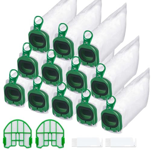 FERRGIA Kit de 12 Bolsas Aspiradora+2 Filtros de Motor+2 Cepillos de Limpieza,Compatible para Vorwerk Kobold VB100 FP100 Aspiradora Bolsas Vacío-Instalación Fácil,Alta Durabilidad y Filtración Premium