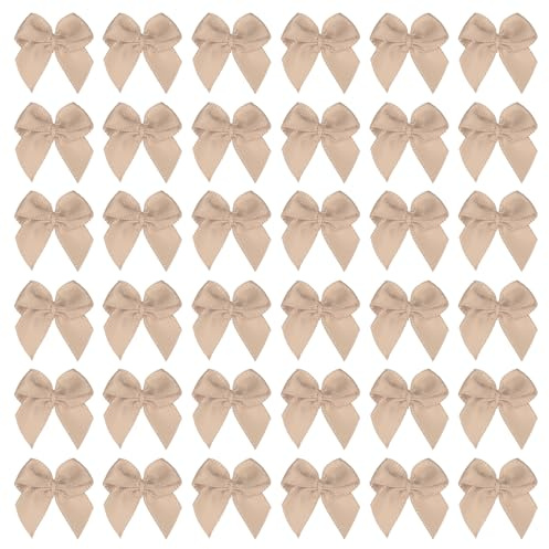 PATIKIL 1 Fiocchi Decorativi Mini 100Pz Fiocchetti per Bomboniere Mini Nastro di Raso per Applique Fai da Te Cucito Decorazione per Matrimonio Festa Cachi