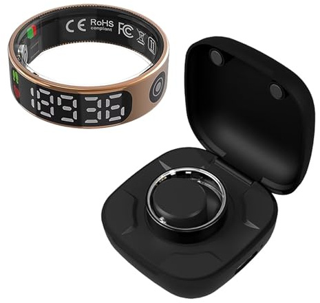 findtime Smart Ring mit Display Smartring Herren Damen Fitness Ring Tracker Android IOS Fitnessring Smarter Ring Schlaf Pulsmesser Schrittzähler Schwarz Gold Silber Aktivitätstracker