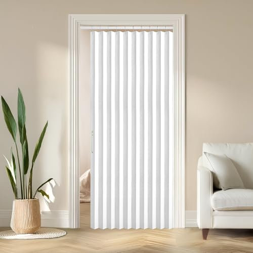 RINHARTEX Blackout Accordion Style Magnetic Door Curtain for Closet Pleated Folding Doorway Curtain Accordion Door Interior Room Divider Bedroom Bathroom Living Room(42x78inch,Pure White)