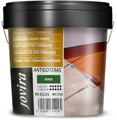 JOVIRA PINTURAS Impermeabilizante Antigoteras, -11 KG- Terraza Antigoteras Caucho Elástica, pintura de terrazas, evita filtraciones en todo tipo de cubiertas y terrazas. (11 Kg, Verde) A-42C