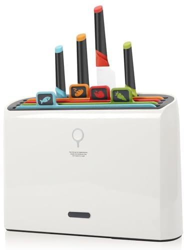 Générique Tabla de Corte y Cuchillos Inteligentes – Juego Autolimpiante de 8 Piezas con Porta-Secador, Tablas Codificadas por Color y Cuchillos de Acero Inoxidable