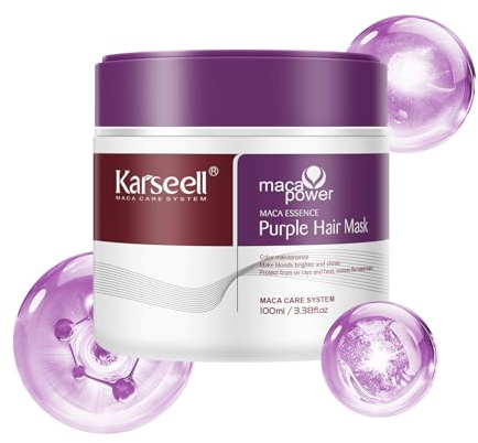Karseell Mascarilla Pelo Violeta 100ml, Reparación del Cabello Teñido Iluminar el Cabello para Pelo Rubio, Gris, Canas