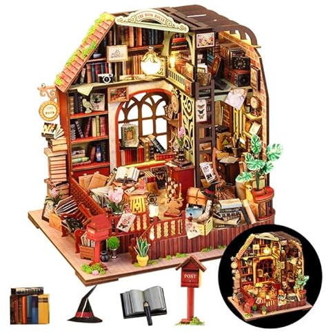 Taimimy DIY Miniatur Haus Gewächshaus mit Möbeln, Mini DIY Miniature House kit für Erwachsene Geburtstagsgeschenk für Frauen(Buchpavillon)