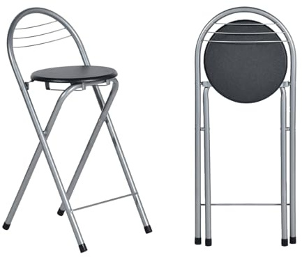 GOKHOMX Sgabello da Bar Pieghevole Set di 2, Sgabello Pieghevole Portatile Sedia da Bar Pieghevole con Schienale per Bistro Cucina Terrazza Esterna, Altezza seduta 61 cm, Nero e Argento