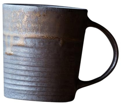 GRIRIW Mug Rétro en Céramique 250 Ml Suspendu Poignée, Tasse à Café Vintage, Tasse à Lait Bureau et Maison, Gobelet pour Boissons Chaudes et Froides, Usage Quotidien, Design Nordique Rouille