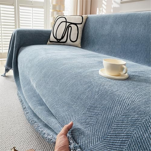 FZKun Couvre-canapé - Housse décorative texturée en chenille décontractée pour canapé, protège-couverture pour toutes les saisons, housse de meuble pour salon, chambre à coucher, voyage (Bleu, 180x130