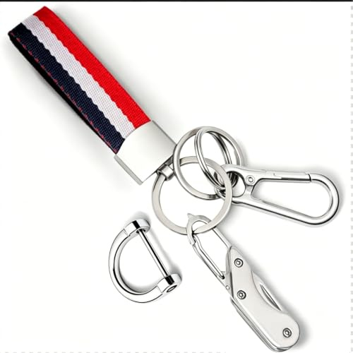 Artisoul Porte-clés multifonction avec Drapeau Français Bracelet, Mousqueton, Jeton de Caddie et Couteau Poche Mini | Pratique porte clef pour Voiture, Moto, Voyages et Courses, Outdoor