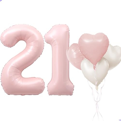 Pink 21 Balloon Number Pastel Pink 21st Birthday Party Decorations for Girls, 40inch Big Dusty Pink Balloon Foil Mylar 21 Balloons for 21st Birthday Anniversary Decorations (Number 21 Balloon)