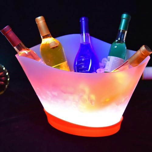 LED Ice Bucket, Light Up Snacks Fruit Holder, Automatic 7 Colors Changing and Long Battery Life, 12L Large Capacity and Not Leak or Rust, for Indoor-outdoor Bars, Celebrations, BBQ