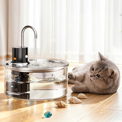 Tomxcute Dricksfontän för katt, trådlös 3,2 l, kattfontän glas med rörelsedetektor, 5 000 mAh, uppladdningsbar batteridriven kattfontän för katter, hundar och flera husdjur