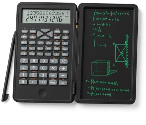 Scientific Calculator with LCD Writing Tablet – 240 Functions for Math, Physics & Exams, Dual-Line Display, One-Click Clear & Lock, Pull-Out Stylus, for Students & Professionals (Black)