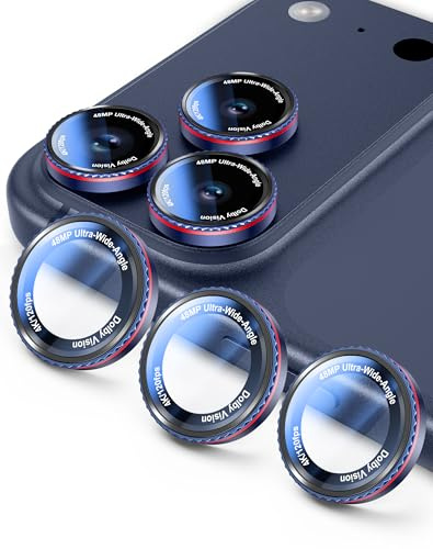 Kamita Protecteurs d’objectif de Caméra pour iPhone 17/16/15/14 Pro Max et Pro, Verre Trempé HD Caméra Arrière Protecteur d'écran Film, Protection Objectifs Camera Individuels en Métal (Bleu foncé)