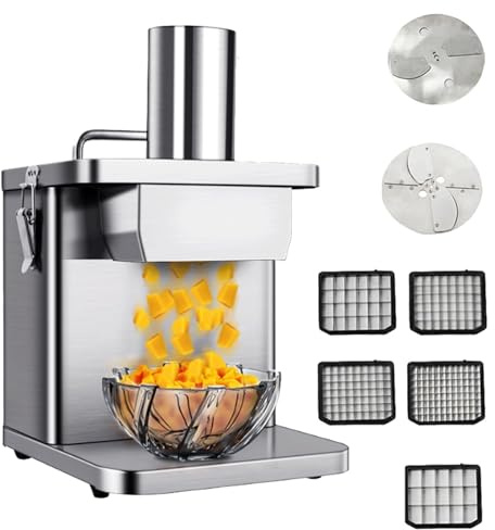Affettaverdure elettrico commerciale | Robot da cucina resistente in acciaio inossidabile 304 per carote, patate e cipolle | Macchina per tagliare e sminuzzare cubetti granulari