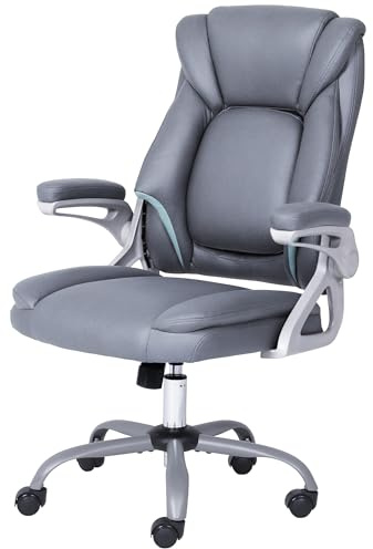 ADOV Chefsessel Bürostuhl mit 90° hochklappbaren Armlehnen, hohe Rückenlehne, ergonomischer Schreibtischstuhl mit Federkissen, höhenverstellbarer Drehstuhl, Computerstühle, bequeme Liegestühle für