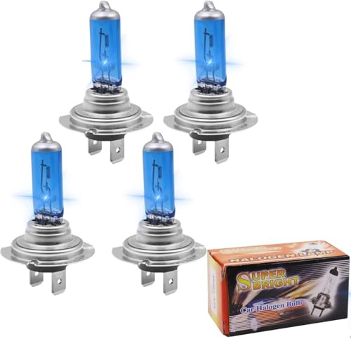 Abnaok 4 x H7 Bulb 100W Bulbs 12V Xenon 6000K White Light Car Headlight Bulbs, High Low Dipped Main Beam Headlamp with Bright Fog Light Function, Universally Compatible for Most Vehicle Models