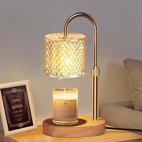 Huzayl Candle Warmer Lamp with Dimmer - Adjustable Height Electric Wax Melt Warmer for Jar Candles, 2 Bulbs Included - Flameless Vintage Home Decor Gift for Women, Mum, New Home (Round)