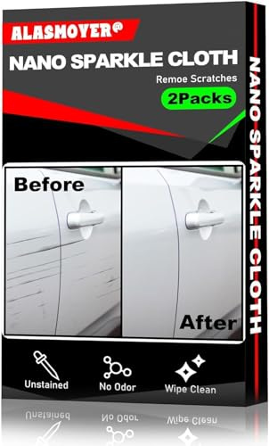 ALASMOYER 2 Pack Nano Sparkle Cloth for Car Scratches, Nano Magic Cloth Scratch Remover with Disposable Gloves, Easily Repair Paint Scratches and Water Spots, Grey