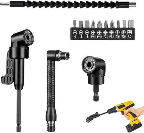105° Winkelschrauber Vorsatz Adapter 14 Stück Winkelschrauber Aufsatz Set mit 1/4-Zoll Sechskantschaft, Winkelgetriebe, Flexibler Bithalter Winkelaufsatz für Akkuschrauber für Bauarbeiter Garage