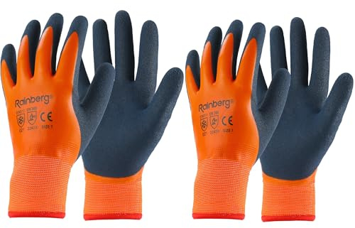 Rainberg 2 Pairs Waterproof Thermal Winter Work Gloves, Fleece Liner Insulated Warm for Cold Weather, Work Gloves with Superior Grip, Gardening Outdoor, Car Washing, Fishing, Multipurpose (Orange, S)