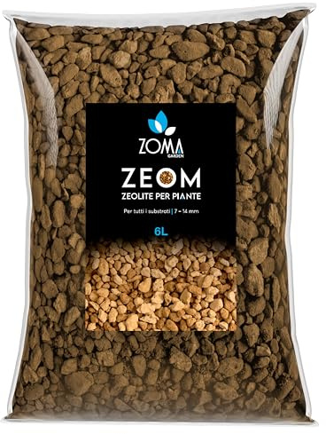 ZOMA ZEO - Zeolite per Piante professionale 7/14mm, Inerte naturale per substrati, Zeolite per agricoltura Drenante, Ossigenante e Anti-Ristagno, Zeolite per orto Estratta e prodotta in Italia - 6l