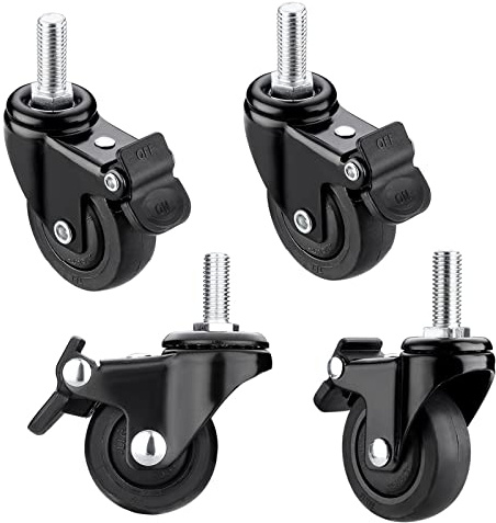 4 Stück Trolley-Lenkrollen, Hochleistungs-Möbelrollen, Ersatz mit feststellbarer Bremse, M6/M8/M10-Schraubenstange, schwarzes Fußrad, M10-4 Bremsen(4brakes,M10)