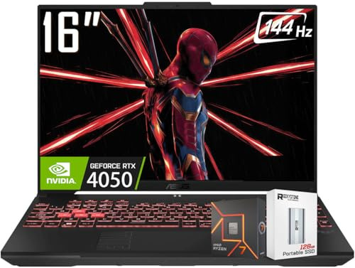 ASUS TUF A16 Gaming Laptop, 16” WUXGA 144Hz 16:10 Display, AMD R7-7445HS(>Intel i7-13700), NVIDIA RTX 4050, 16GB DDR5 RAM, 1 TB PCIE SSD, Backlit KB, AI Noise-Cancellation, W/128GB PSD, Win 11 H