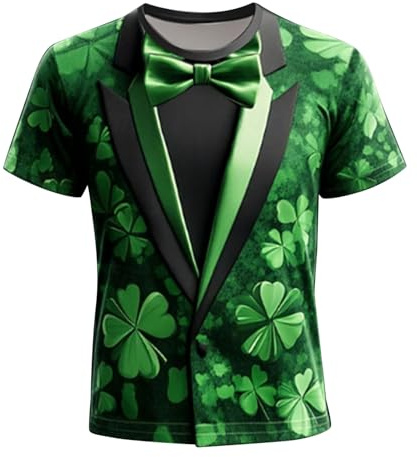 DENGJIAMY St Patty's Day T-shirt män glad Saint Patricks vitklöver grafisk t-shirt semesterdräkt tryckt rund hals t-shirt kortärmad herr, gRÖN, XL