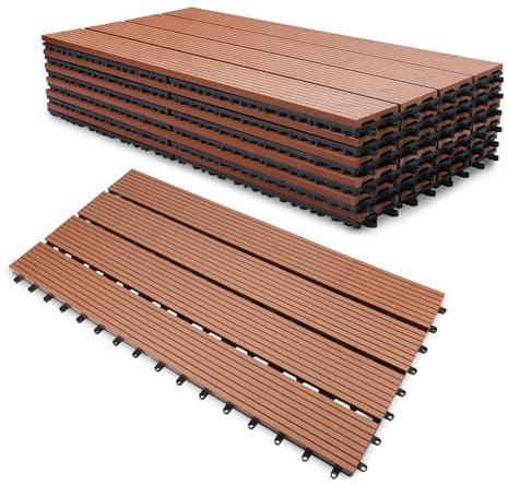 Vkechh WPC terrassplattor, klickplattor terrass och balkongplattor i 30 x 60 cm brun. Terrassbrädor med dränering, 48 stycken (8 m²) som ett lättvårdat golvbeläggning.