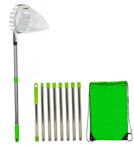 Recogedor de Frutas Poste recolector de Frutas de 10, 5 pies con Cesta Poste Ajustable de Hierro telescópico con Cesta de Dientes de Metal para limón, Pera, Mango, Guayaba, etc.