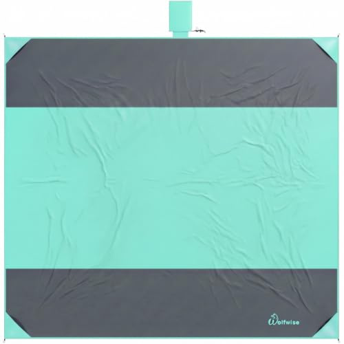 Wolfwise Stor Strandfilt 275 x 305 cm, Sandfri & Vattentät, Ultralätt Strandmatta För 4 Personer Med 8 Sandfickor & 4 Pinnar, Bärbar Picknickfilt För Strand Park Resa, Grön